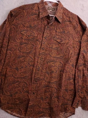 Stetson Shirt Mens 2XL XXL Western Rodeo Pearl Snap Brown Paisley Rancher Cowboy - Image 1 of 4
