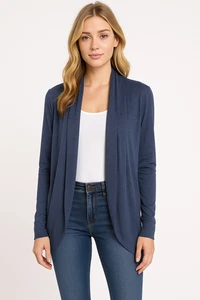 Athleta Luxe Pose Wrap Cardigan Size XS Open Blue Thumb Holes Lagenlook Longline - Picture 1 of 10