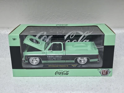 M2 Machines Coca Cola Chase 1973 Chevrolet Cheyenne 10 Square Body Green 1:24 - Image 1 of 4