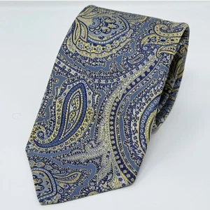 Robert Talbott Best of Class Paisley Tie 100% Silk Blue Yellow Hand Made in USA - Picture 1 of 4