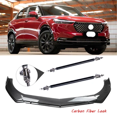 Carbon Fiber Front Bumper Lip Spoiler Splitter Strut Rod For Honda HR-V 16-24 Foto 1 de 4