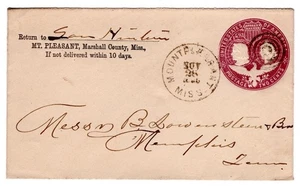 Mount Pleasant MS Marshall County (1871-1967) Columbian Postal Entire to TN 1893 - Bild 1 von 2