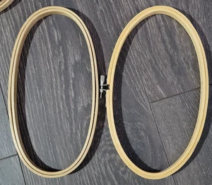 Lot 2 Vintage Wooden Oval Embroidery Cross Stitch Hoops  Screw and Tension 9inch - Picture 1 of 3