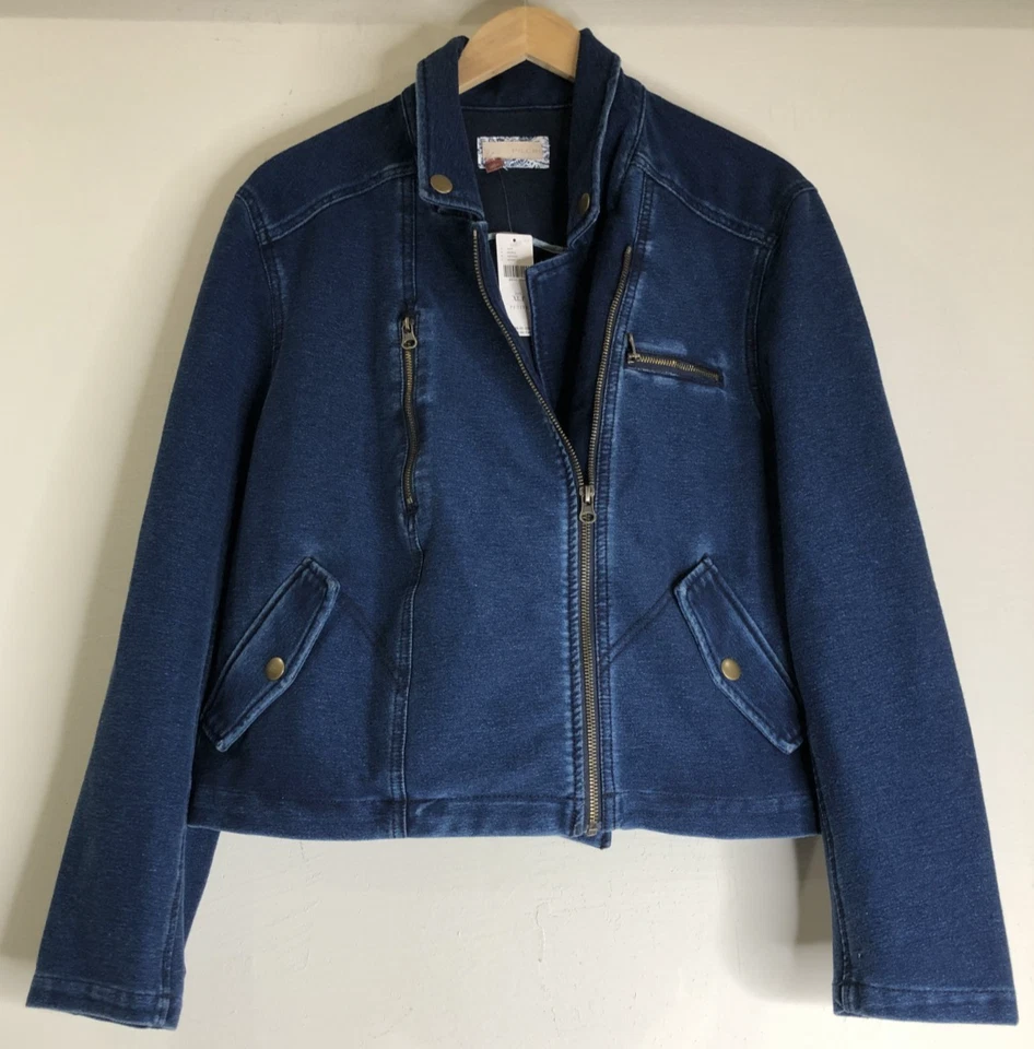 NUEVO CON ETIQUETAS Chaqueta Anthropologie Pilcro Talla Pequeña XL Azul Denim Suave Cremallera Asimétrica Foto 1 de 4