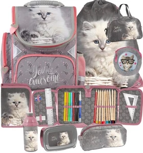 Set 8tlg Katze Schulranzen Schulrucksack Ranzen Kätzchen Rucksack fur madchen - Bild 1 von 16