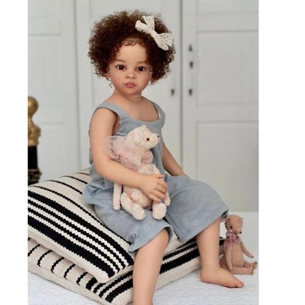 30" Reborn Baby Doll Finished Toddler Girl Hand-Rooted Hair Handmade Black Skin