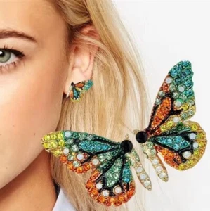 🦋Graceful Shiny Multicolor Butterfly Stud Pair Earrings Zircon Quick Delivery - Picture 1 of 6