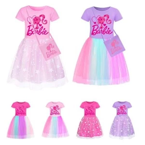 kids Girls Barbie The Movie Rainbow Dress+ Bag Mesh Party Princess Tutu Skirt - Picture 1 of 25