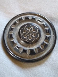 Vintage 1 and 5/8" Carved Black Plastic Button. - Picture 1 of 13