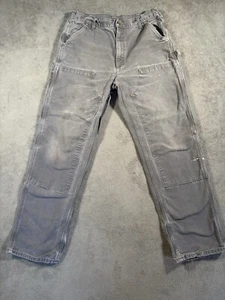 VINTAGE Carhartt Pants B01 GVL Gray Double Knee Carpenter USA Distressed 34x34 - Picture 1 of 19