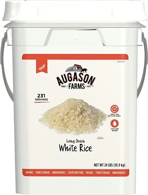 Augason Farms arroz blanco 24 lb cubo grande almacenamiento de alimentos de emergencia a granel, 30 años  Foto 1 de 4