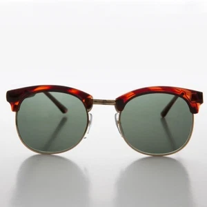 Classic Brown Tortoise Half Frame Vintage Sunglass with Green Lens - Mickey - Picture 1 of 3