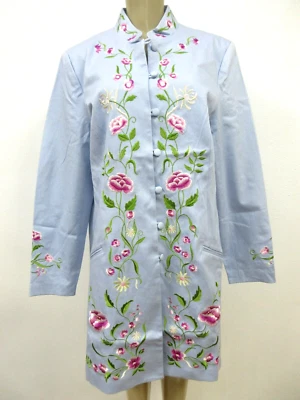 Jaqueta bordada floral Victor Costa azul claro manga longa forrada nova com etiquetas - Imagem 1 de 4