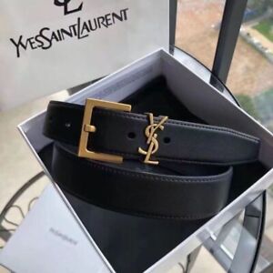 Yves Saint Laurent Leather Belt -Black/Golden buckle 29-36" YSL Fashion Style