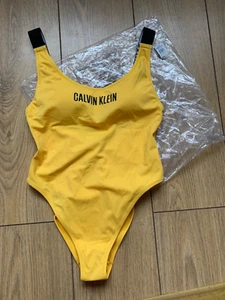 BNWT Calvin Klein Warm Yellow / Black One Piece Swimsuit. Size S. - Picture 1 of 5