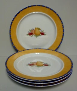 Dansk FIANCE FRUITS Salad Plates SET OF FOUR More Items Here ORANGE YELLOW TRIM - Imagen 1 de 3