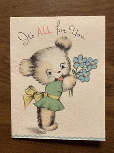 Vtg 1940s Present Gift Greeting Card “It’s all for You” Dog Giving Flowers P4b - Picture 1 of 13