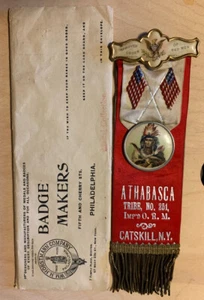 ORDER OF RED MEN ATHABASCA TRIBE NO 251 CATSKILL NY INDIAN MEDAL W/MAILER - Bild 1 von 8