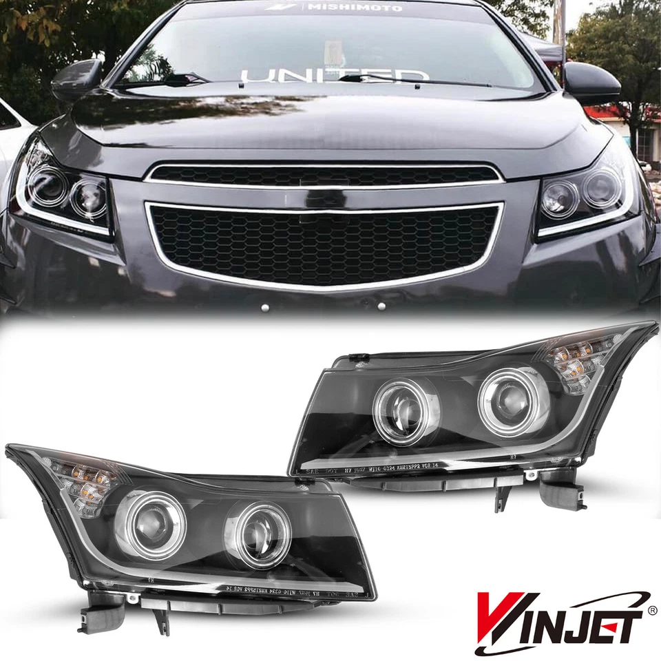For 2011-2015 Chevrolet Cruze LED Strip DRL Bar Black Clear Projector Headlights Foto 1 de 4