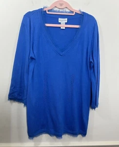 Soft Surroundings Women's Sweater SMALL Blue Cotton Angora Blend Quiet Luxury - Picture 1 of 7