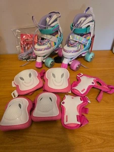 SULIFEEL Rainbow Unicorn  Small Adjustable Roller Skates Elbow Knee Wrist Pads - Picture 1 of 13