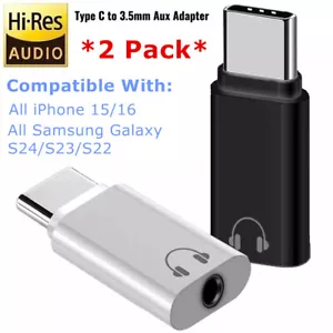 2 Pack USB-C Type C Adapter Port to 3.5MM Aux Audio Jack Earphone Headphone Car - Picture 1 of 4