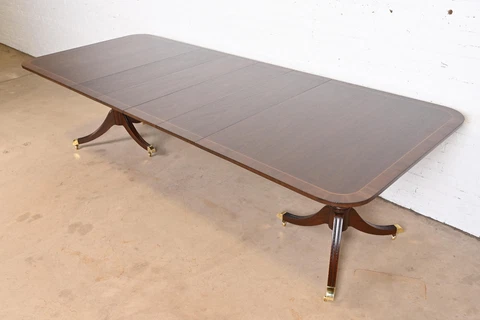 Kindel Furniture Georgian Banded Mahogany Double Pedestal Extension Dining Table Cover