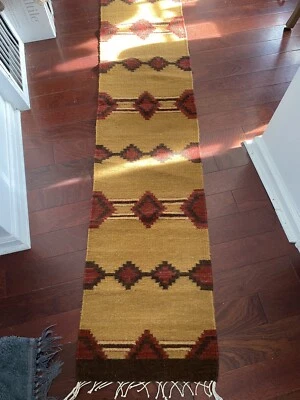Alfombra Corredor Tejida Estilo Navajo Colgante de Pared Marrón Rojo Suroeste 16" x 78" Foto 1 de 4