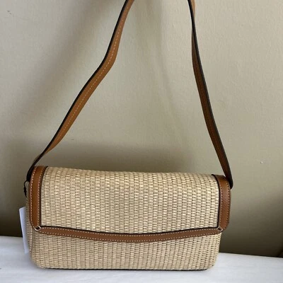 ¡NUEVO! Bolso de hombro Vera Bradley con solapa de paja ~ beige paja / borde marrón Foto 1 de 4