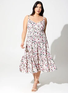 Womens Torrid Midi Supersoft Tiered Tie Front Dress White Size 0 12 Large NWOT - Picture 1 of 4