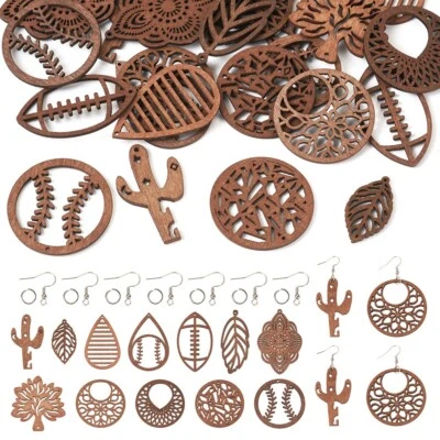 1 conjunto de kits de fabricação de brinco de nogueira marrom faça você mesmo para fabricação de joias 60x25,5x2mm - Imagem 1 de 4