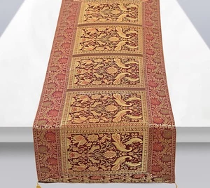 Indian Decorative Table Runner Overlay Wedding Burgundy Brocade Elephant Tassels - Picture 1 of 5