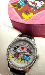 Disney Mickey Mouse Minnie Watch W Rhinestones Valentines Women’s New In Box - Picture 1 of 12