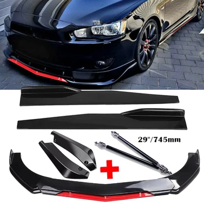 For Mitsubishi Lanc Front Bumper Lip Splitter Spoiler Glossy Body Kit Side Skirt Foto 1 de 4