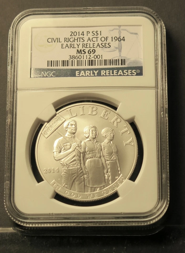 2014   P.  CIVIL RIGHTS ACT 1964 MS 69 NGC EARLY RELEASE SILVER DOLLAR - Image 1 of 1