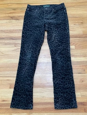 Pantalón Lauren Ralph Lauren Para Mujer 4 Negro Pana Chino Estampado Leopardo Elástico Foto 1 de 4