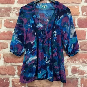 Blusa Buffalo David Bitton Top Mujer XS Azul Púrpura Multicolor Boho Abstracta - Imagen 1 de 7