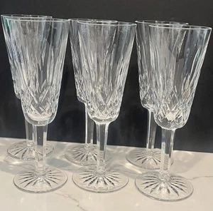 (SET OF 6)  Waterford Crystal LISMORE 7 1/4" Champagne Flutes Glasses ~Excellent - Picture 1 of 9
