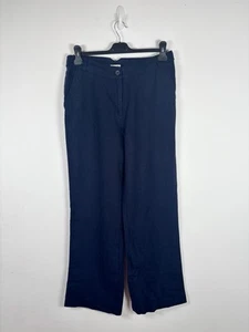East Trousers Size UK 10 100% Linen Navy Blue Straight Leg Trousers Button Detai - Picture 1 of 8