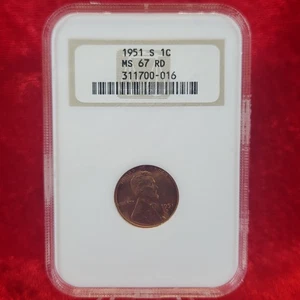 1951-S Wheat Cent NGC MS 67 RD Key Coin *Read AS-IS - Picture 1 of 5