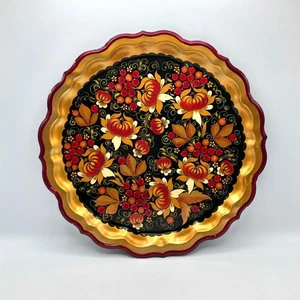 Handbemaltes russisches Volkskunst Khokhloma dekoratives rundes Zinn Tablett 37 cm - Bild 1 von 8