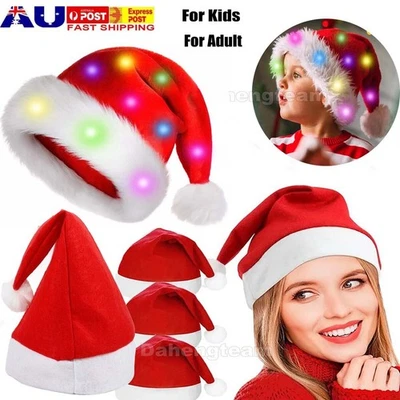 LED Light Up Santa Hat Flashing Colorful Lights Christmas Party Cap Adult Kids - image 1 of 4