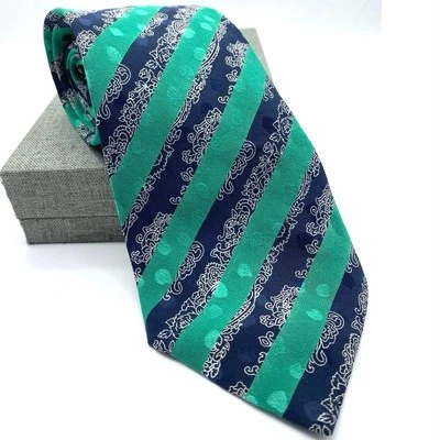 Галстук Italo Ferretti синий/зеленый диагональная полоса 100% шелк сделано в Италии 4 x 60" - Изображение 1 из 4