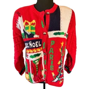 Vintage 1993 The Eagle’s Eye Joyeux Noël Paris Christmas Sweater Cardigan M - Bild 1 von 8
