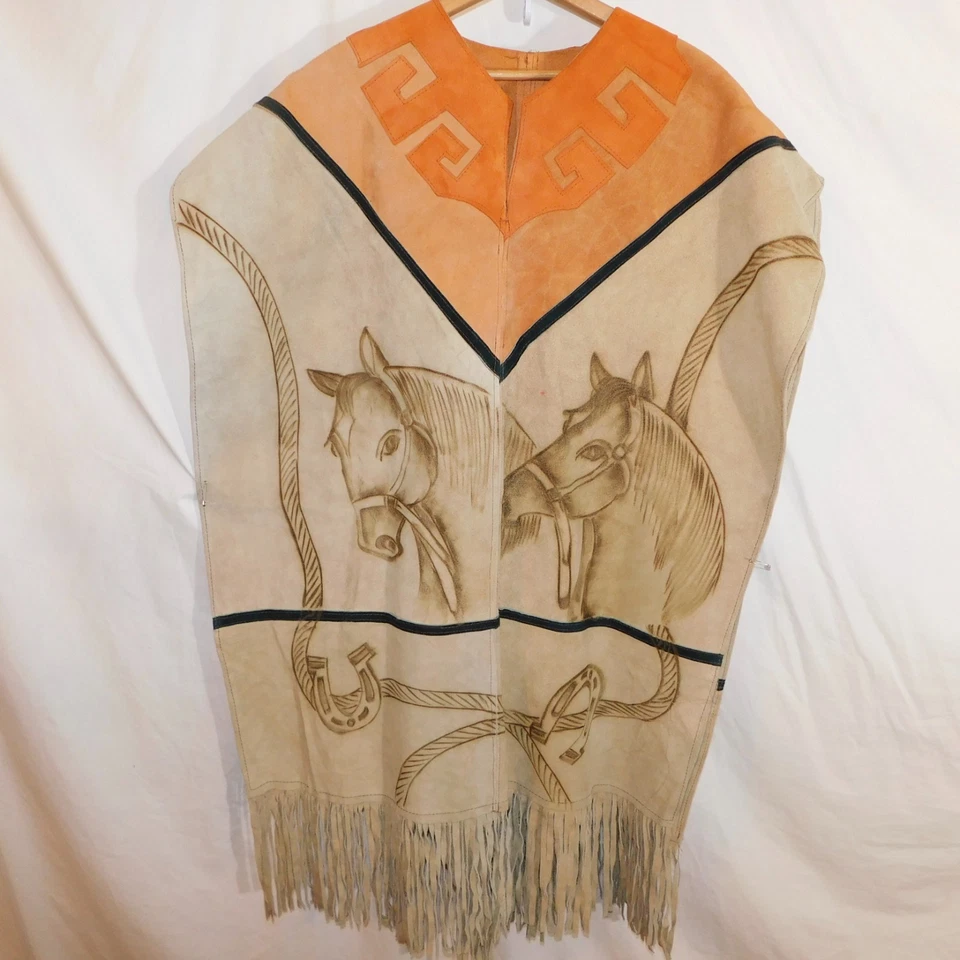 Poncho de gamuza vaquera occidental de colección Serape Cabo Rodeo Caballos Flecos México Foto 1 de 4