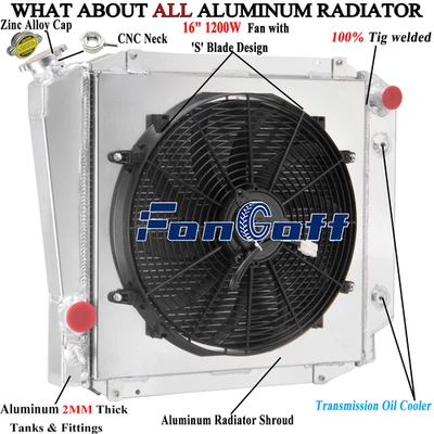3 Row Radiator Shroud Fan For 1966-77,1969 Ford Bronco L6 4.7L 4.9L V8 Engine Foto 1 de 4