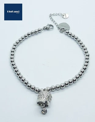 Bracciale colore argento donna ciondolo  Campanella capri con zirconi bianchi - Imagen 1 de 4
