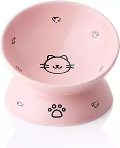 Ceramic Raised Cat Bowls, Slanted Cat Dish Food or Water Bowls, Elevated Porcela - Picture 1 of 12