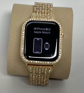 24k Solid Gold Diamond Band for Apple Watch Series 9 8 7 6 5 4 3 - Picture 1 of 11