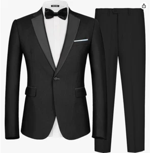 MAGE MALE Men's Suit Slim Fit 2 Piece Black 2XL 46R 40W Notch Lapel 1 Button - Picture 1 of 4